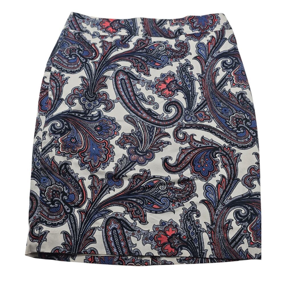Ann Taylor 2P 2 PETITE Straight Skirt Zippered Back Black, Pink, White Paisley